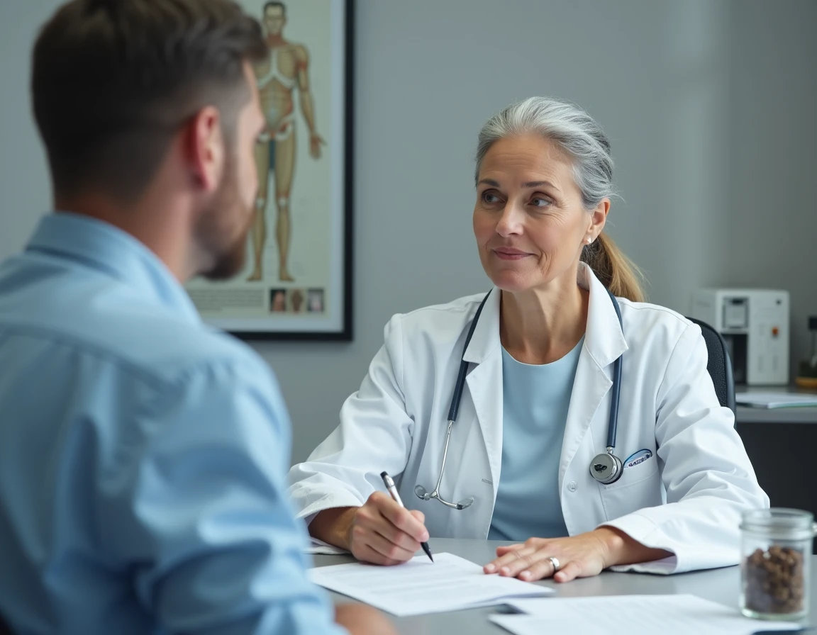 Dermatologue en consultation discutant des effets des galles de chêne sur la peau
