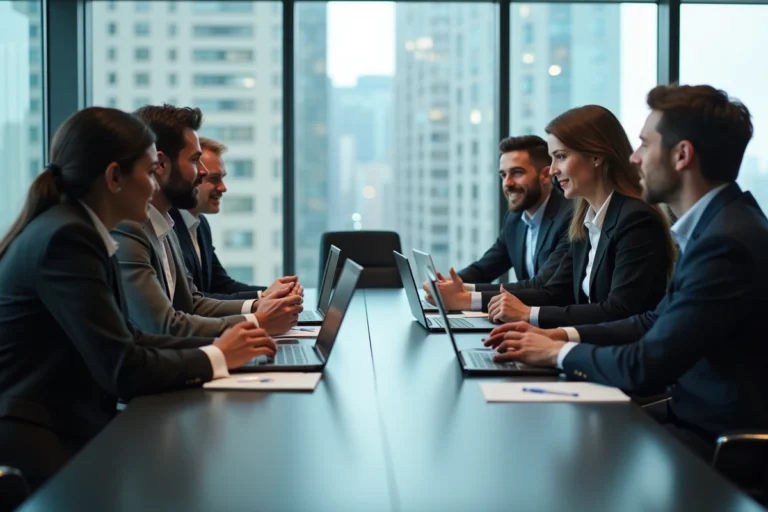 Groupe de professionnels en réunion dans un bureau moderne