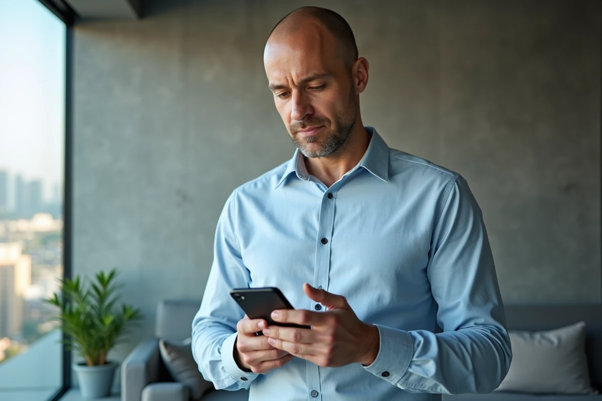 Homme vérifiant son découvert autorisé Crédit Agricole sur application mobile bancaire